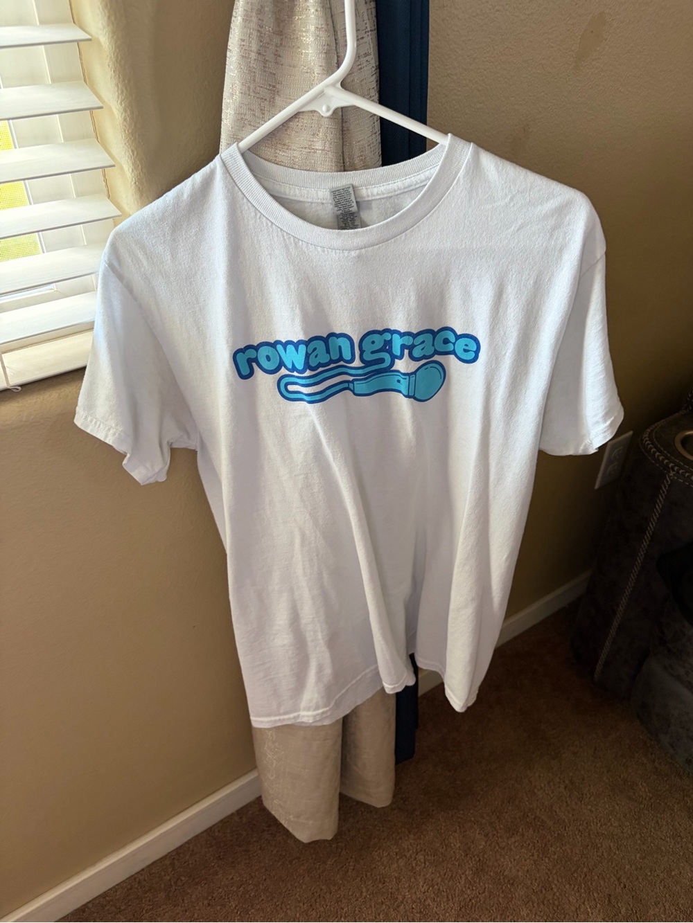 Gildan White Tee with Blue 'rowan grace' Graphic